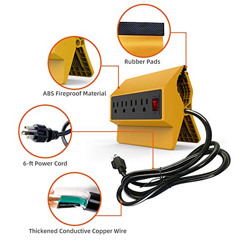 Desk Clamp Power Strip,Yellow Desktop Power Outlets Connect 4 Plugs,Removable Desktop Mount Multi-Outlets with 6ft Cord for Home Office Reading Outdoor,UL and ETL Listed