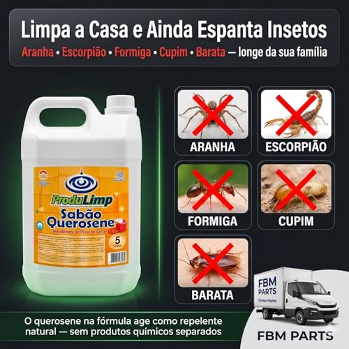 Sabão de Querosene Concentrado 5L ProduLimp — Limpador Perfumado, Desinfetante, Espanta Insetos, Rende até 100L — Piso, Azulejo, Vidro, Banheiro