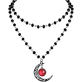 Gothic Moon Crystal Necklace Punk Style Moon Pendant Necklaces Vintage Black Crescent Necklace Dark Gothic Necklaces Costume Jewelry New Year Jewelry for Women (Red3)
