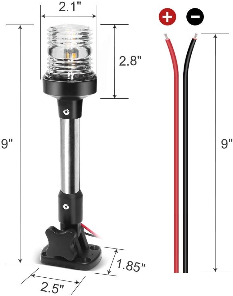 Obcursco Adjustable Boat Stern Light White All Round Anchor Light 9 Inch Fold Down Boat Stern Light : Sports & Outdoors