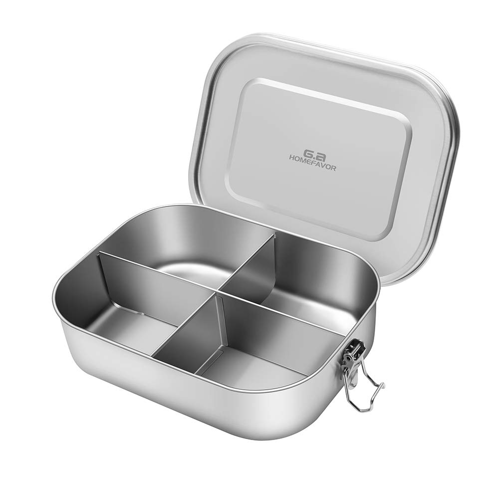 G.a HOMEFAVOR Stainless Steel Lunch Box Large Metal Bento Box with 4 Compartments 1400 ml Leakproof Food Sandwich Salad Box Storage Container