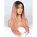 Life Diaries Ombre 2 Tones Auburn Pink Hair Synthetic Lace Front Wig Dark Roots Long Udreamy Nautral Straight Glueless Replacement Hair Wigs For Women Heat Resistant Fiber Hair Half Hand Tied 26 Inch