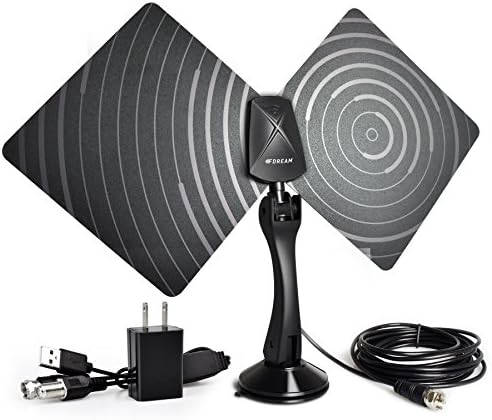 Indoor TV Antenna 50 Mile Range Ultra-Thin,High Performance Coax Cable, With Detachable Amplifier Signal Booster BFDT01 (Black)