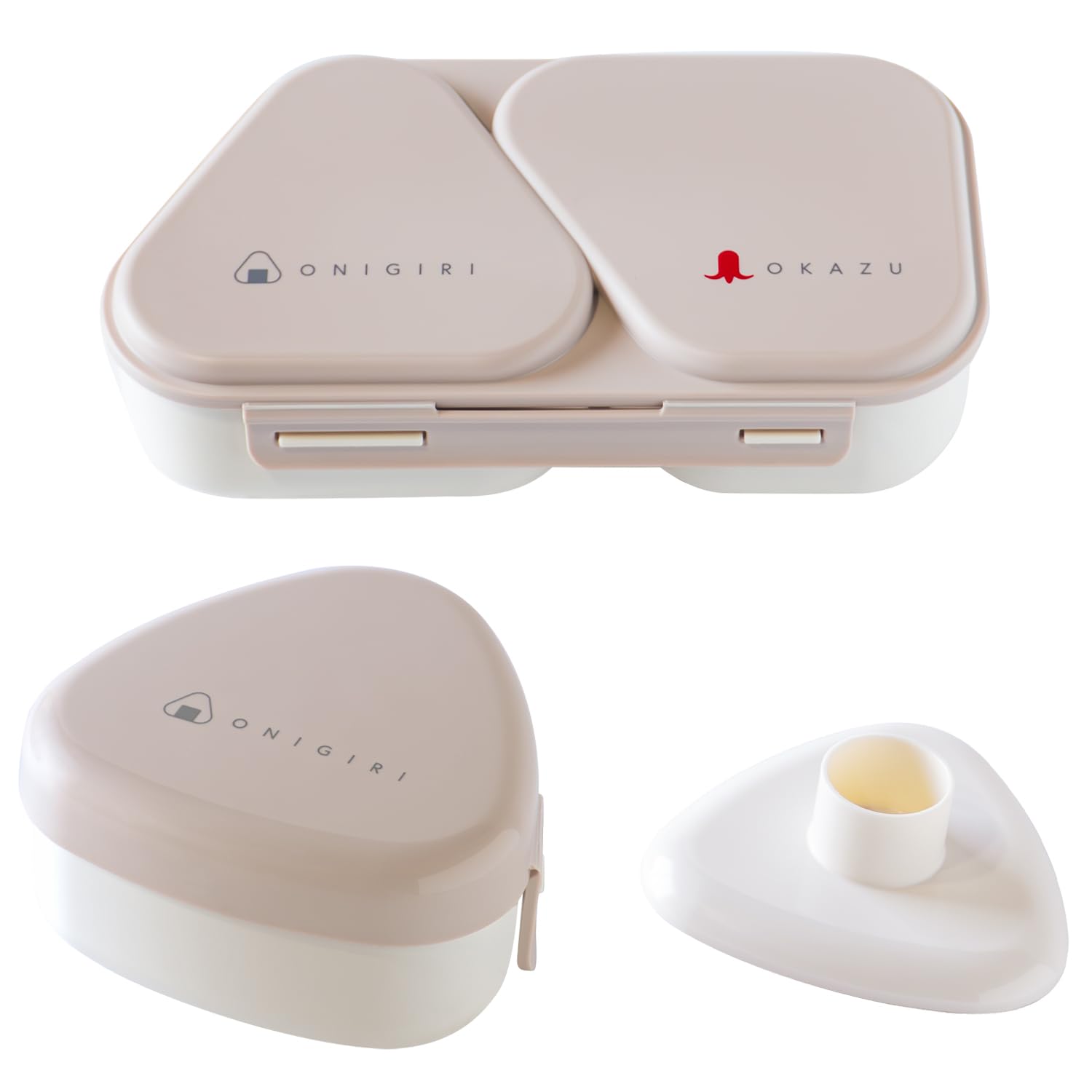 オーエスケー（OSK) おにぎりランチケース & おにぎりケース セット 弁当箱 ベージュ 押し型付 電子レンジ対応 LS-15 LS-20 日本製商品画像