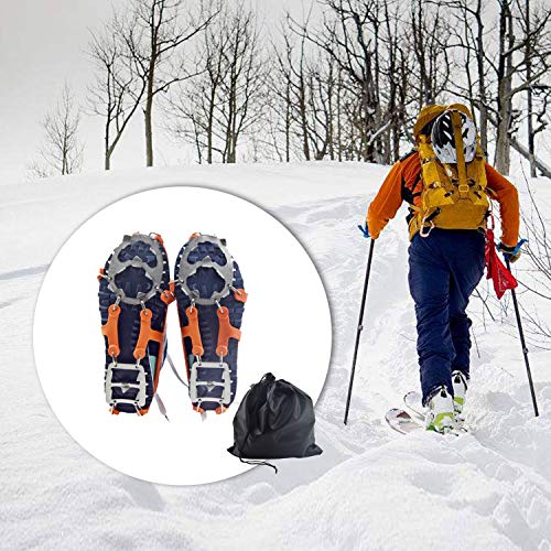 Freshday 1 Pair Non-Slip Ice Gripper Climbing Crampons Traction Cleats 19 Teeth Stainless Steel Spikes Durable Silicone Ice Creepers Shoes Cover for Walking, Jogging, Hiking on Snow and Ice