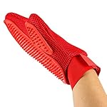 Petroad 2 in 1 Pet Gloves Grooming Mitt & Deshedding Brush with Rubber Tips for Massage, Red
