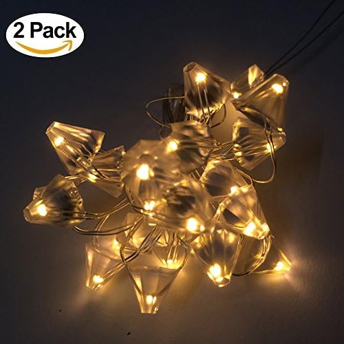 2 Packs LED String Fairy Lights Battery Operated Diamond Shape ADAINA Silver Wire for Bedroom Christmas Wedding Garland Dinner Party Home Decoration 7ft 2M 20 Leds