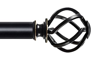 KAMANINA Black Curtain Rods for Windows 72 to 144 Inches (6-12ft), 1 Inch Heavy Duty Curtain Rod 32 to 144, Long Decorative Single Drapery Rods, Twisted Cage End