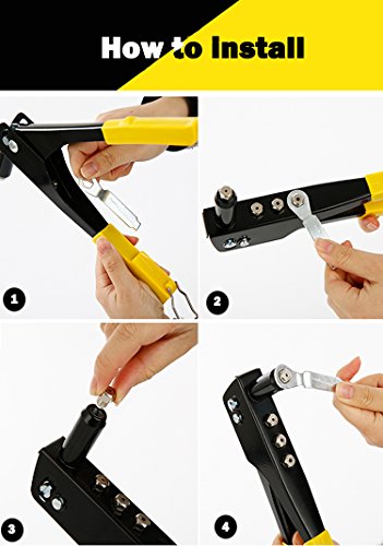 Riveters Gun, Blind Rivets Pop Rivet Gun Kit, Hand Repair Tools Riveter, Heavy Duty Riveting Tool with Rivet Heads and Wrench, Rrivnut Gun for Metal, Wooden and Plastic Yellow