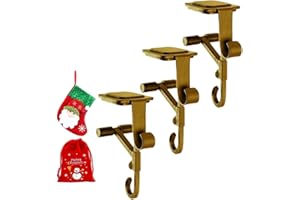 HIDENO Fireplace Stocking and Garland Hanger, Paeose Garland Holder for Mantle, Adjustable 2 in 1 Double Mantel Hangers for Front Door, Christmas Stocking Holder for Home Decoration(Gold-3pcs)