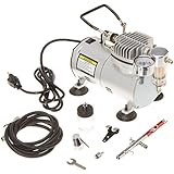 1/5 HP 58 PSI Oilless Airbrush Compressor Kit with Quite Chrome Plated Airbrush, Hose and Storage Case