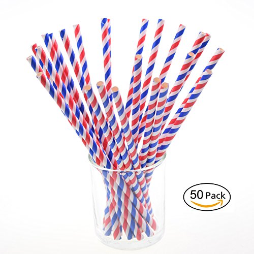 Paper Straws for Wedding Birthday Celebrations Party , Pack of 50 (Red Blue White Stripe)