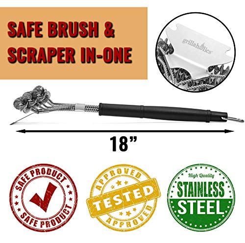 Grillaholics Safe Grill Brush & Scraper - Best Rated Bristle Free Grill Brush in BBQ Grilling Accessories - Thumbnail 3