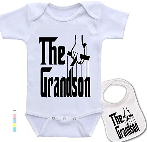 babybytes The Grandson.Cute Godfather Theme Baby Bodysuit Onesie & Matching bib.