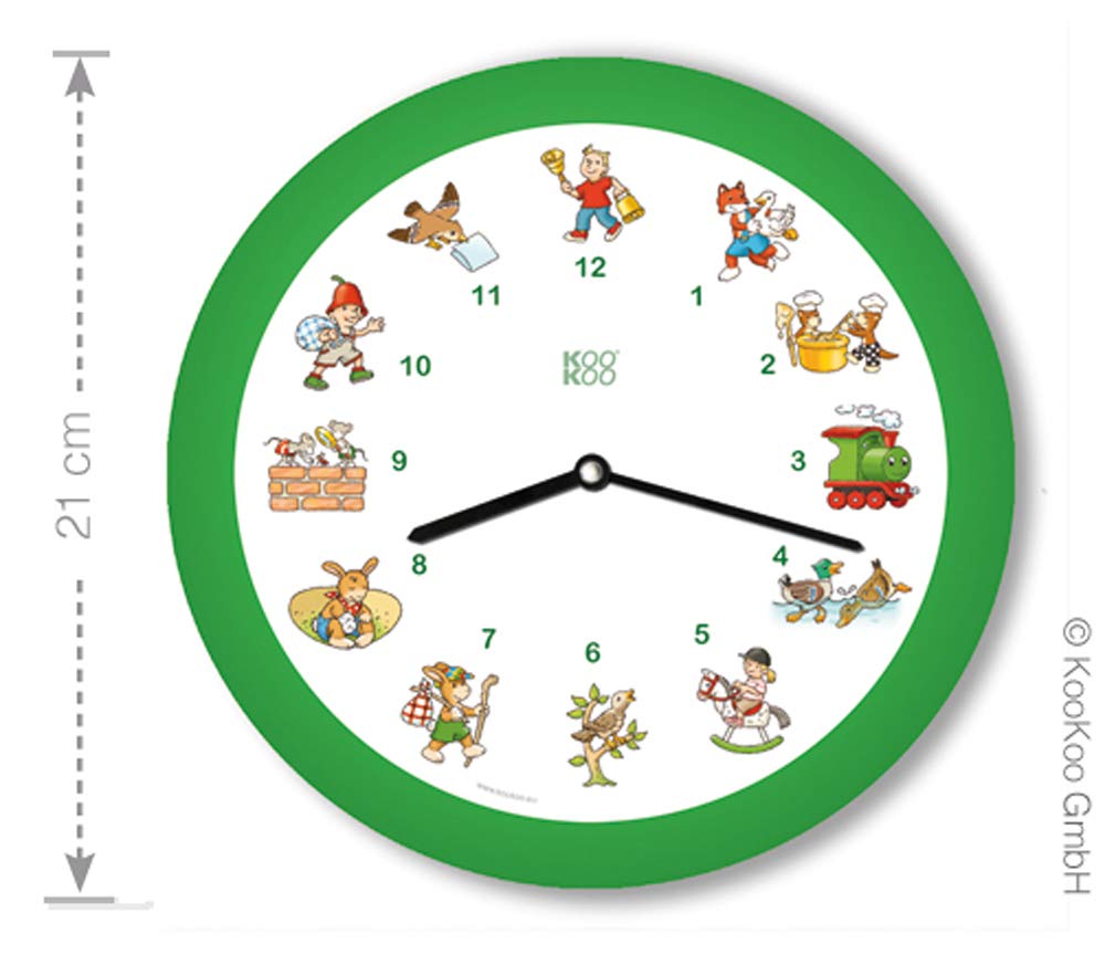 KOOKOO KinderLieder Green, small wall clock, every hour sounds one of 12 well-known children's songs on zither and alto flute