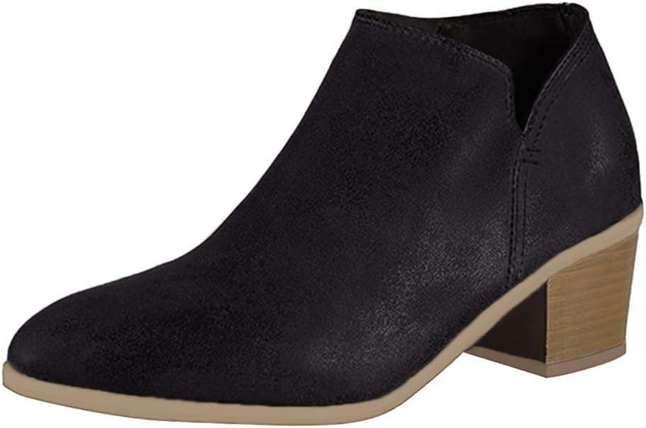 Tomwell Womens Ankle Boots Leather Nubuck Chelsea Bootie Zip Low Block Heel Rounded Toe Autumn Fashion Casual Shoes