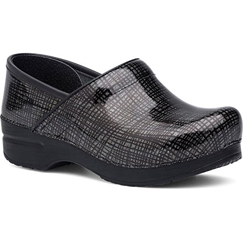 Dansko Women's Wide Pro Silver/Black Crisscross Leather Clog - 40 M EU / 9.5-10 C/D US