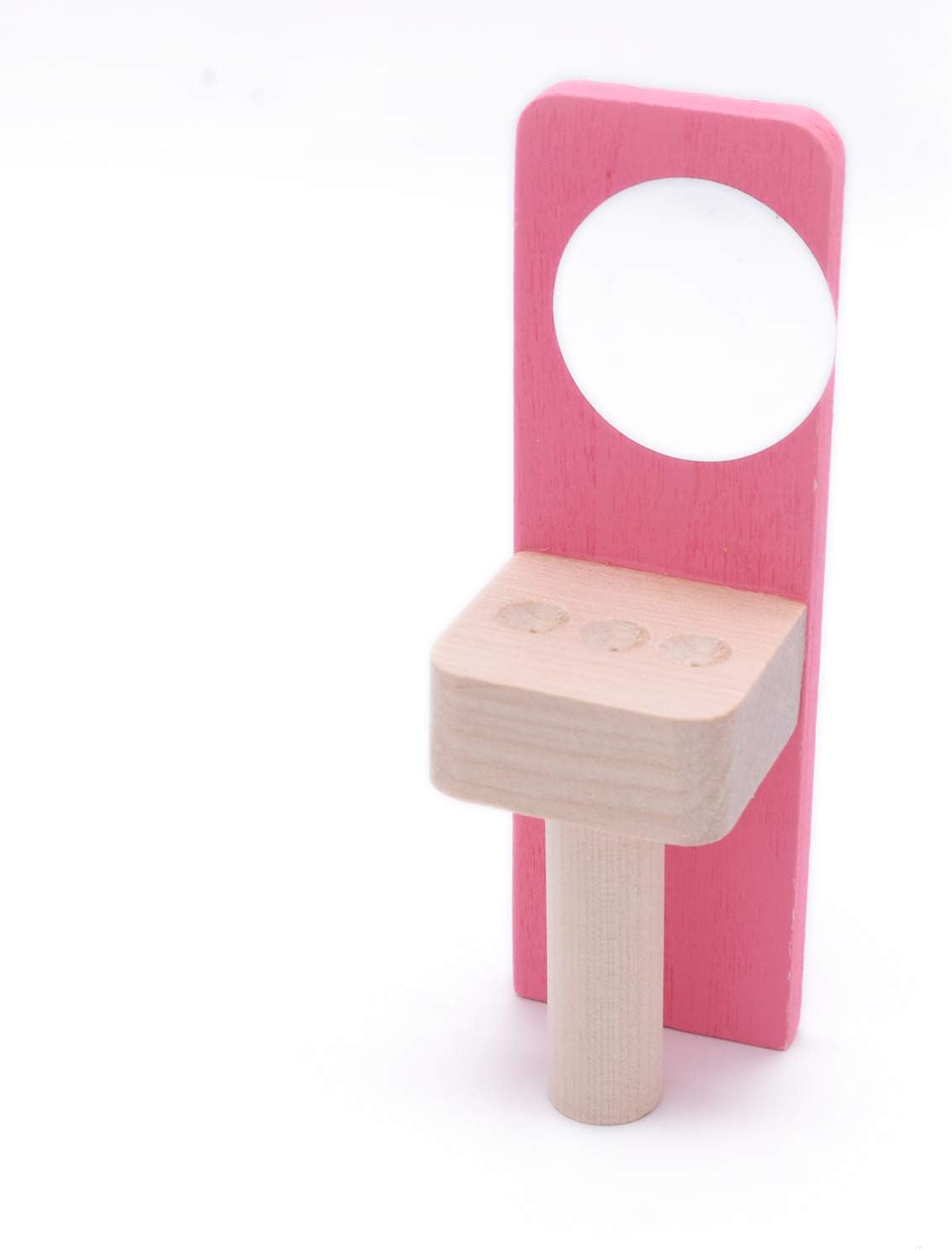 POFET Wooden Doll House Furniture Set Toy for Baby Kids Children Bath Shower Toilet Mirror Cupboard Bathroom - Image 4