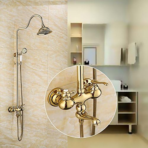 Gyps Faucet Basin Mixer Tap Waterfall Faucet Antique Bathroom Mixer Bar Mixer Shower Set Tap antique bathroom faucet Retro dumbbell rain shower kit gold-copper shower faucet shower,Modern Bath Mixer