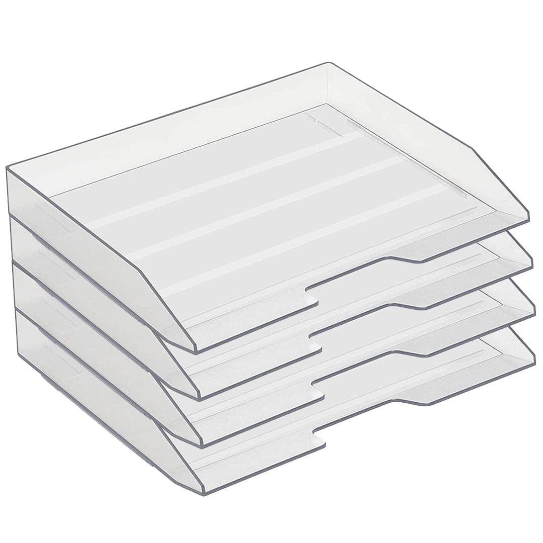 Acrimet 4 Tier Paper Organizer Letter Tray – Plastic Stackable Desk File Organizer, Side Load Paper Sorter for Letter/A4 Office File Folder Holder – Clear Crystal