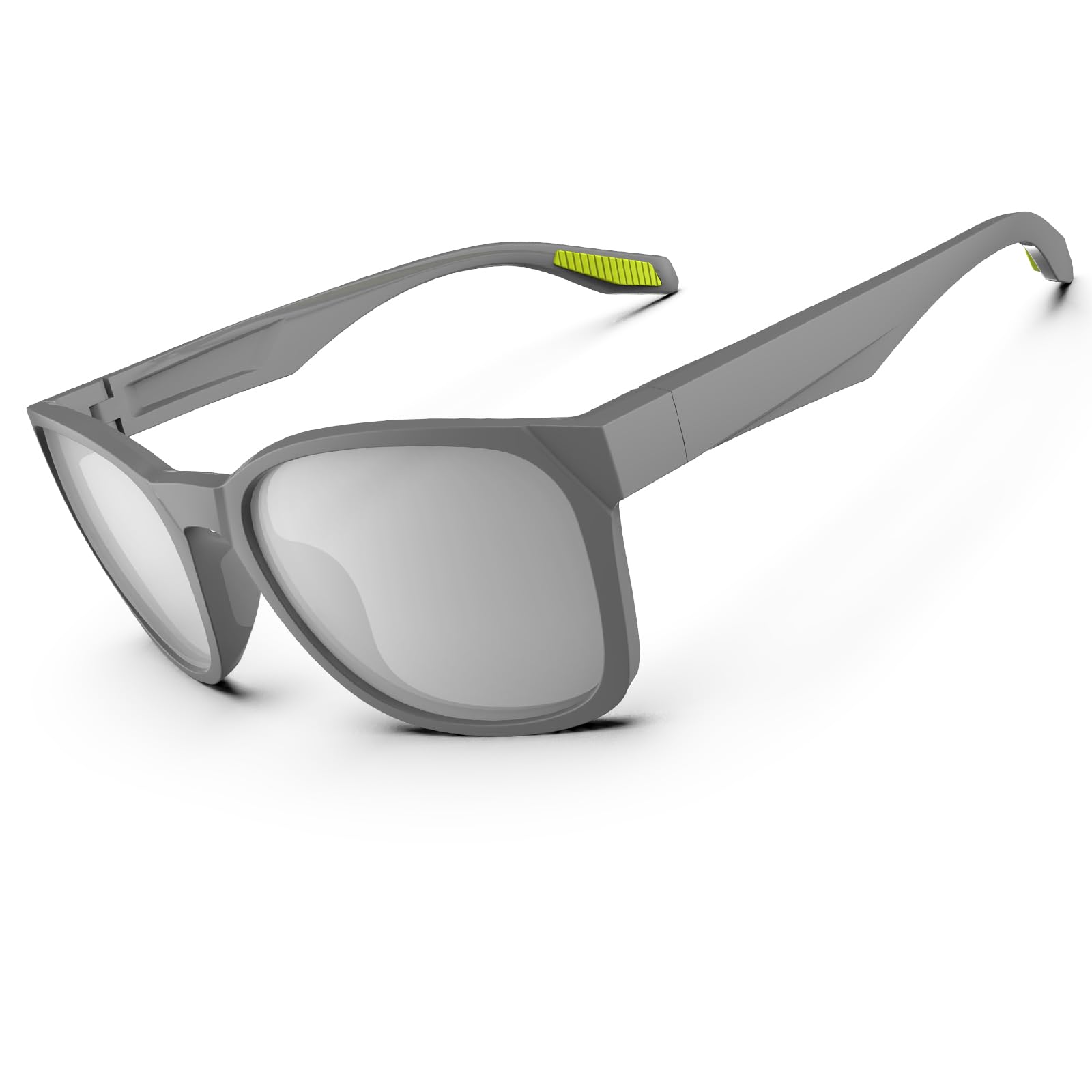 HAAYOT Sunglasses Men Women Polarized Sports Sunglasses Lightweight Durable Flexible TR90 Frame 100% UV Protection Sun Glasses Fishing Driving Running, Matte Gray & Light Silver