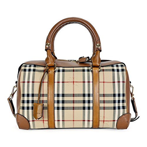 Burberry Women's Medium Alchester in Horseferry Check Bowling Bag Honey Tan