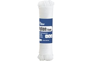 MALZE NEWSEED 100 Ft 1/8 Inch Nylon Rope – Multipurpose Heavy Duty Utility Rope for Indoor & Outdoor Use, Strong and Abrasion Perfect for Clothesline, Camping Hiking, Flag Line, Swing, Crafting (White)