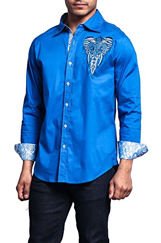 Victorious Tribal Fleur De Lis Button-Up Shirt - Stylish Men's Casual Shirt With Stone Detailing - View #11