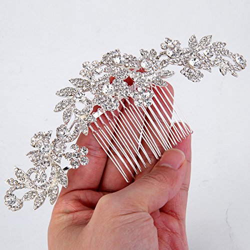 BriLove Women's Bohemian Boho Crystal Cluster Flower Vine Leaf Wedding Bride Bling Hair Comb - Thumbnail 3