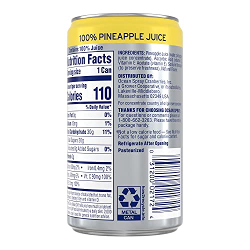 OCEAN SPRAY 100% PINEAPPLE JUICE, 7.2 OZ CANS (PACK OF 24)