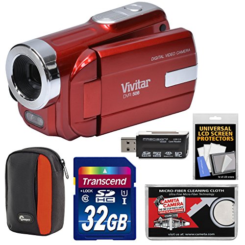 Click Here to See More Images Vivitar DVR-508 HD Digital Video Camera Camcorder (Red) with 32GB Card + Case + Kit