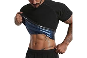 FEVOHOT Sauna Shirt for Men Short Sleeve Compression Sweat Suit Loss Body Shaper T-Shirt Heat Trapping Workout Gym Exercise