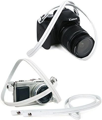 Whole leather camera neck shoulder strap - White - Film DSLR RF Leica Digi Cute