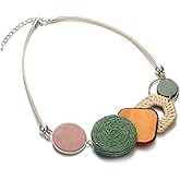 Caiyao Acrylic Pendant Necklace Fashion Colorful Resin Charms Chunky Necklace Boho Chic Charm Statement Necklace Rainbow Color Geometric Chunky Necklace for Women