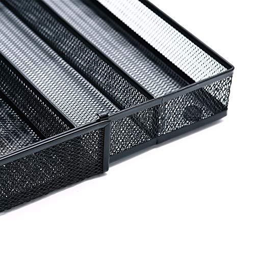 Ovicar Mesh Kitchen Drawer Cutlery Trays, Expandable Silverware Tray, Utility Flatware Organizer Utensil Holder with Non-slip Feet for Kitchen, Office, Bathroom Supplies (7 Slot, Black) - Thumbnail 3