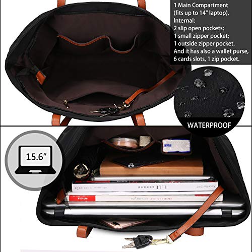 YALUXE Tote for Women Leather Nylon Shoulder Bag Women's Oxford Large Capacity Work fit 15.6 inch - Image 4