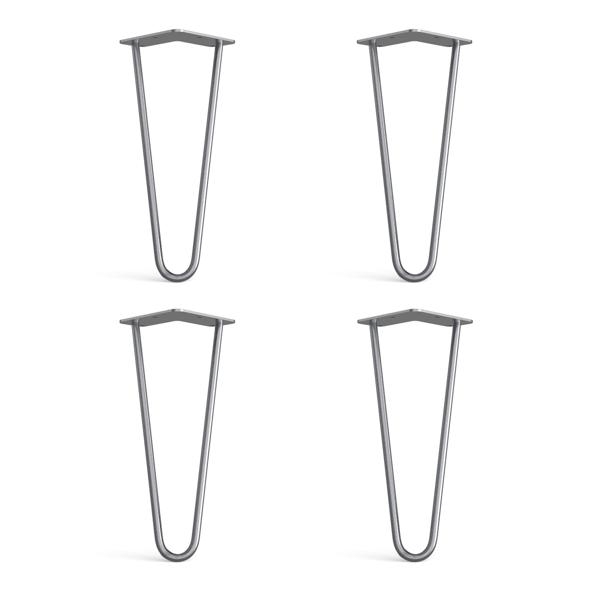 4 x Hairpin Legs from DT IRONCRAFT - 30cm 2 Rod / 10mm, Bare Steel - Low Coffee Table Legs with Floor Protector Feet & Screws
