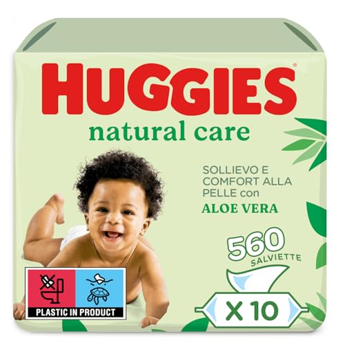 Natural Care, Salviette neonato, Dermatologicamente testate, con Aloe Vera, 70% fibre assorbenti naturali, 560 Salviette