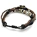 KONOV Mens Womens Leather Bracelet, Cross Charm 7-9 inch Adjustable Wrap Bangle, Brown Silver