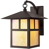 Livex Lighting 2133-07 Montclair Mission 1 Light Outdoor Bronze Finish Solid Brass Wall Lantern with Iridescent Tiffany Glass