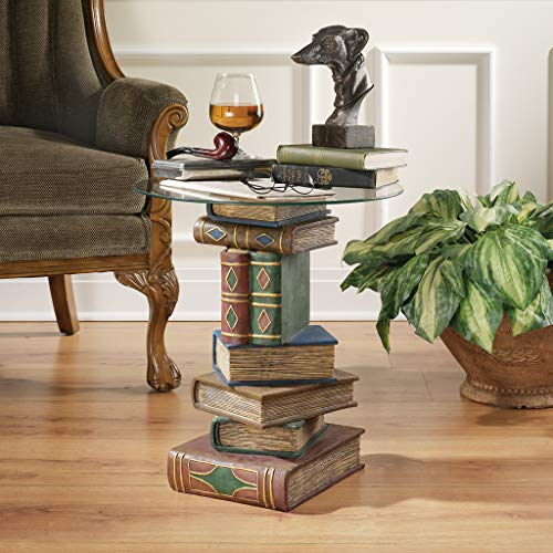 Stacked Book Volumes End Table With Glass Top