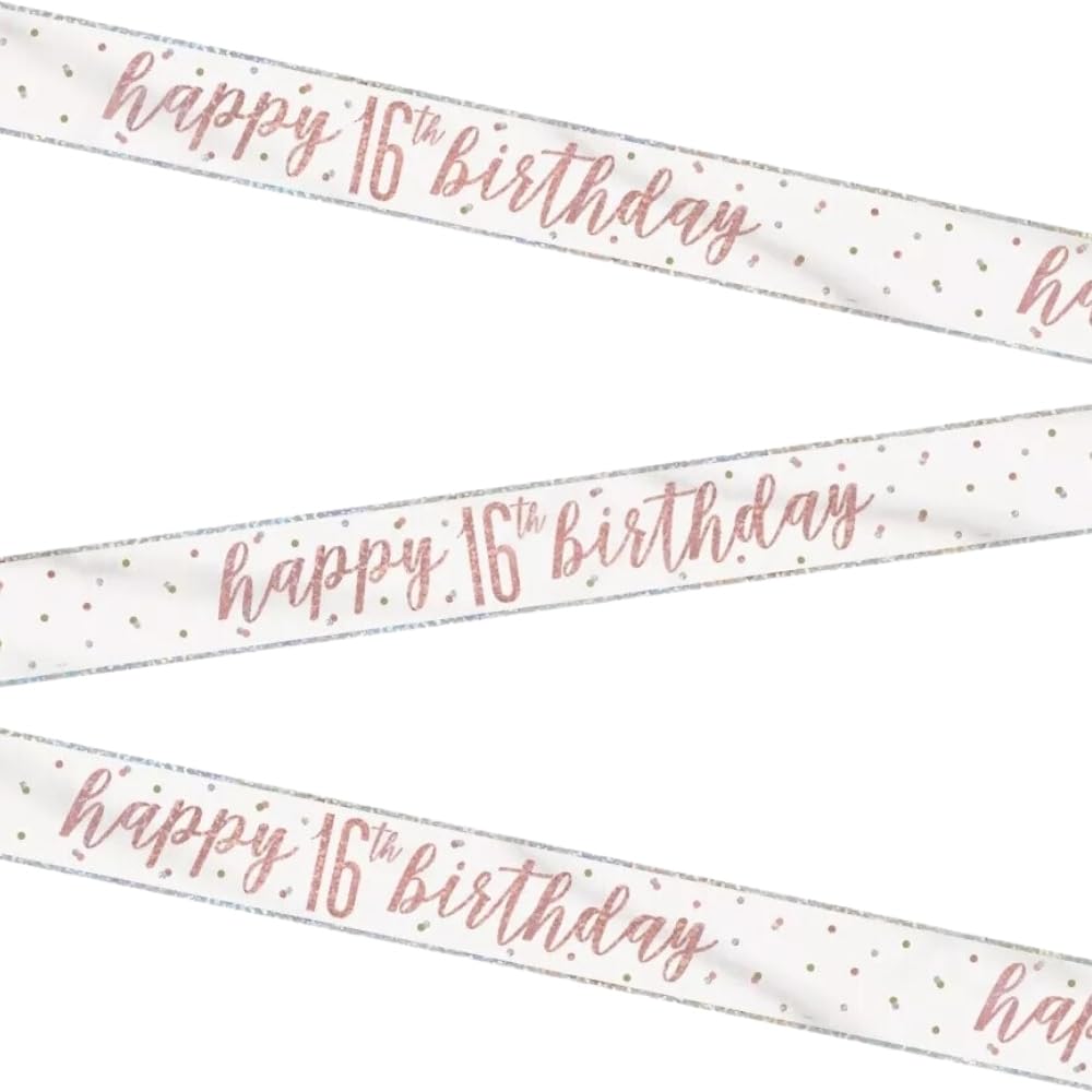 Stunning Rose Gold Happy 16th Birthday Glitz Foil Banner (274cm) - Dazzling Party Decor for a Memorable Milestone - 1 Pc
