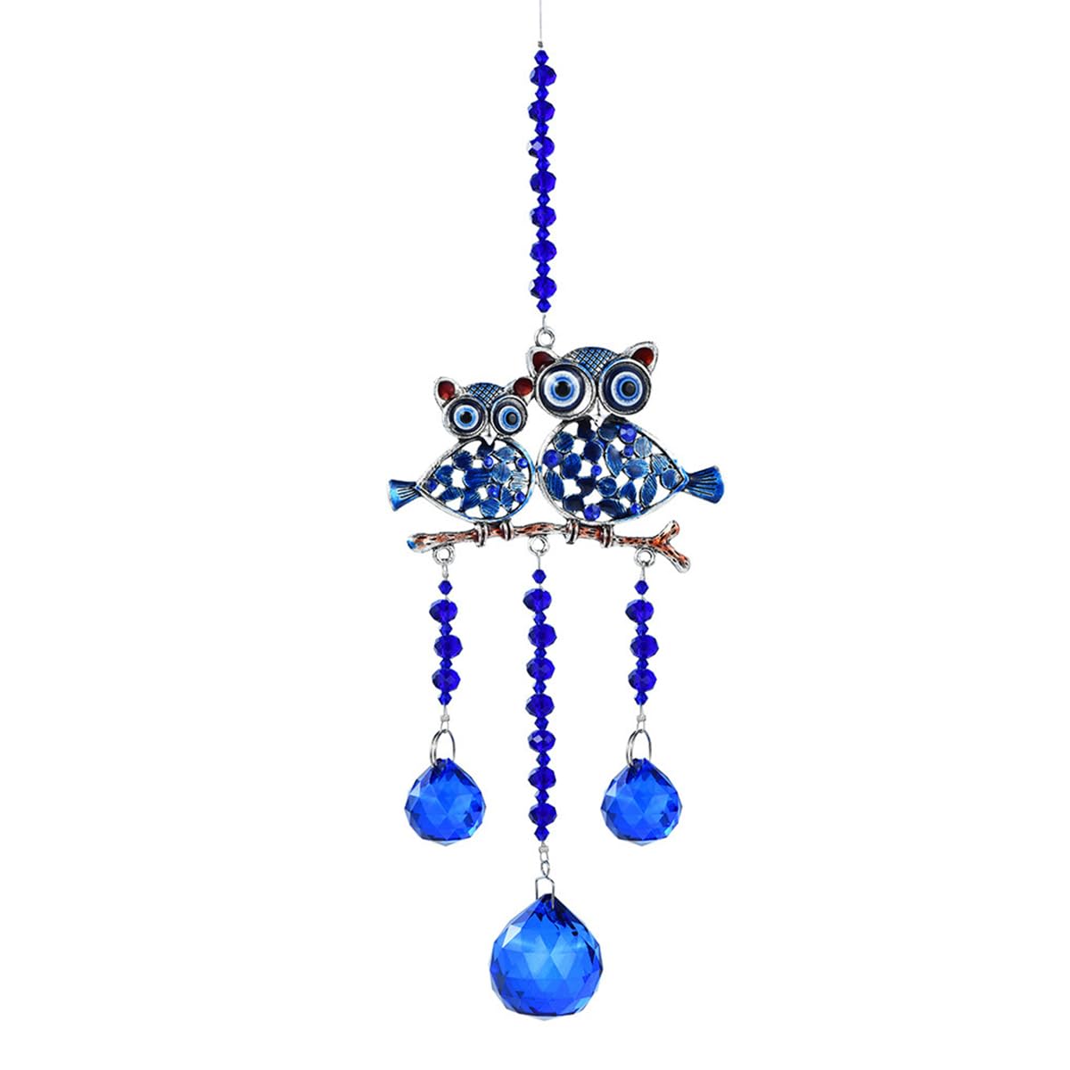 Soulnioi Blue Wind Chimes, Owls Suncatcher Energy Crystal Balls Pendant Hanging Ornament for Home Decor Lucky Gift — image 1