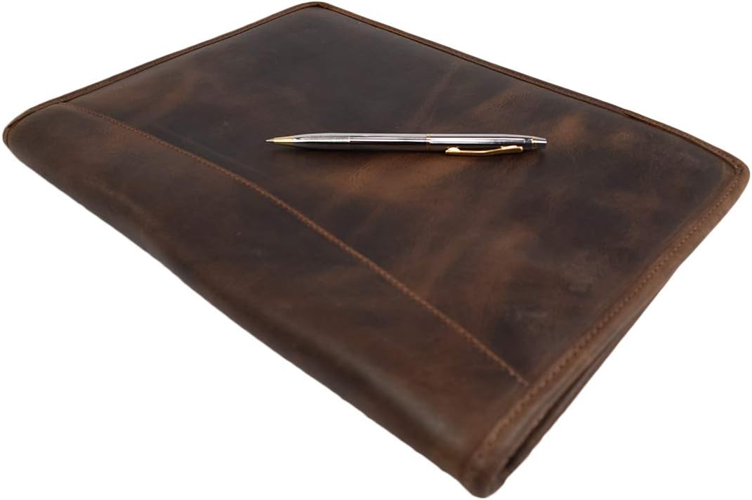Hide & Drink, Leather Professional Portfolio/Document Folder Organizer Padfolio / A4 Writing Pad w/Pen & Card Holder Handmade : Bourbon Brown : Office Products