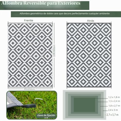 Mokani Waterproof Outdoor Rug 240 x 300 cm, Polypropylene Carpet for Garden, Terrace, Balcony, Pool, Picnic, UV Protection, Easy to Clean, Foldable and Storage