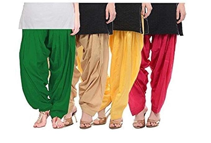 Women's Cotton Patiala Salwar Bottoms (AMZN-00142, Beige, Free Size) -Combo of 4