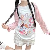 GOTHPICKUS Womens Y2k Cute Graphic Sweatshirts Harajuku Kawaii Striped Sweatshirt Patchwork Cartoon Casual T-Shirts
