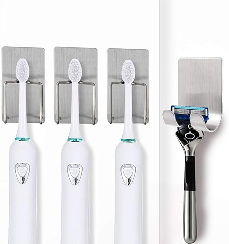 Amazon Phitruer 3本の歯ブラシホルダー 1本のカミソリホルダー ステンレス製 電動歯ブラシ置き 剃刀 専用スタンド 粘着 壁掛け 防錆 小物ホルダー 洗面所 収納 4個組セット 歯ブラシスタンド ホーム キッチン オンライン通販