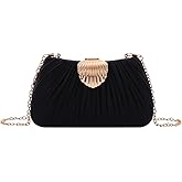 Fecialy Clutch Purse for Women Satin Pleated Purse Shell Clasp Evening Bag Formal Party Handbag
