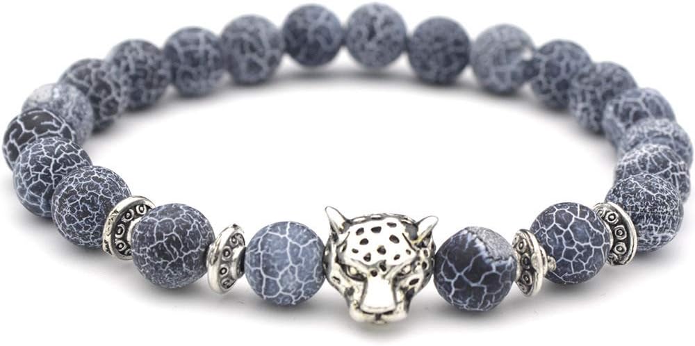Wanlab8mm Lava Rock Natural Stone Bracelet Agate Panther Charm Bracelet Bangle for Men Women